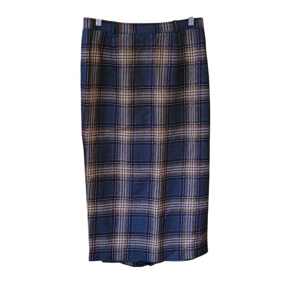 Vintage Conrad C Wool Plaid Midi Skirt Lined Modest Fit Size 12 Made in Canada - Picture 1 of 11